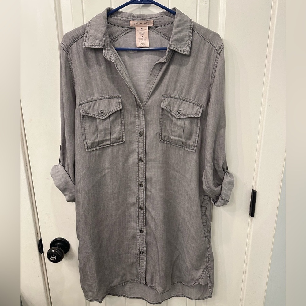 Philosophy Roll-Tab Sleeve Shirt Dress Tunic Medium